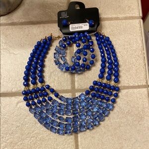 Edge Blue Statement Necklace/Bracelets/Earrings Set